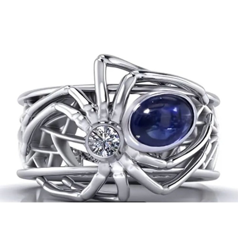 VNTG Style S925 Silver Plated BLUE Zircon SPIDER Ring Size 8